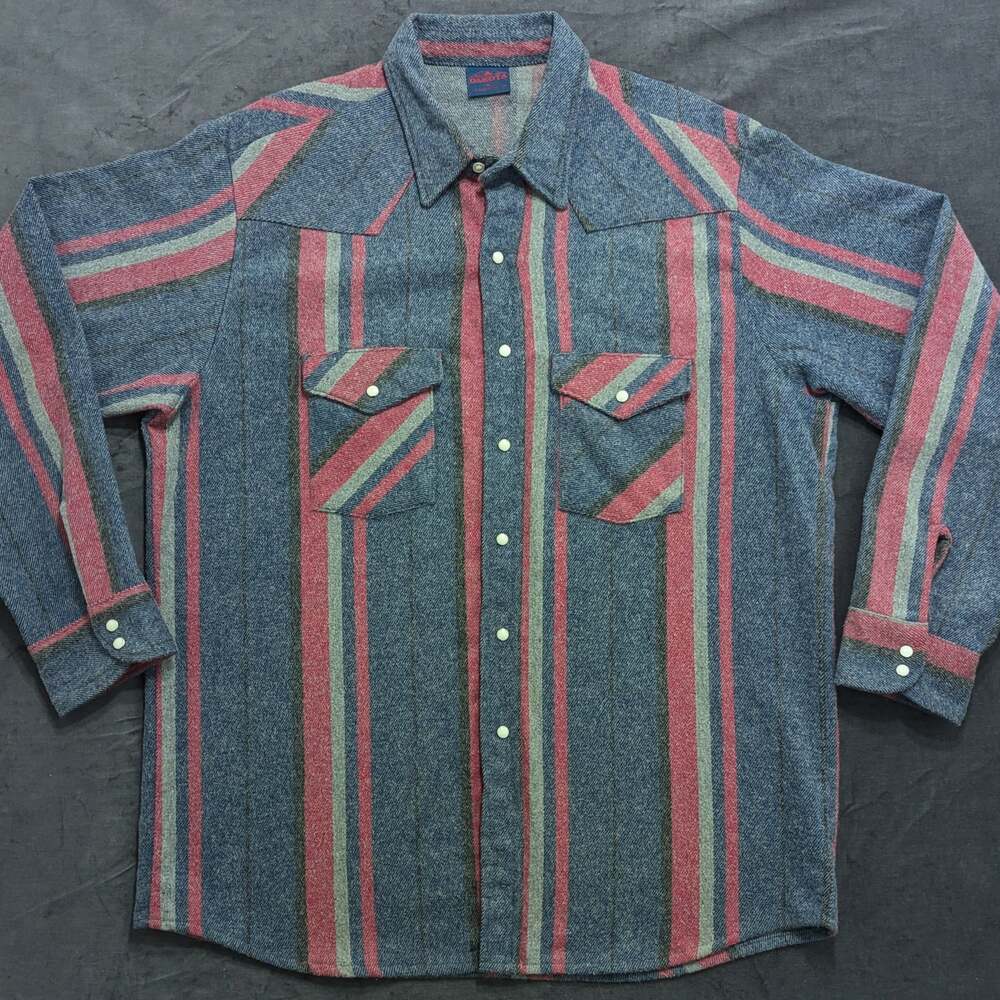 Dakota Five Brothers SNap Western Shirt Mens XL Blue red Striped Made USA 24x29 - Picture 1 of 8